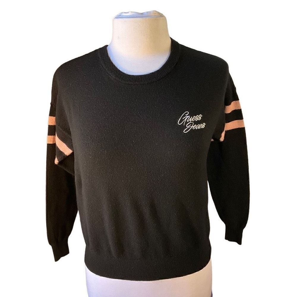 Vintage Guess Jeans Sweater, Black and Pink, XS.